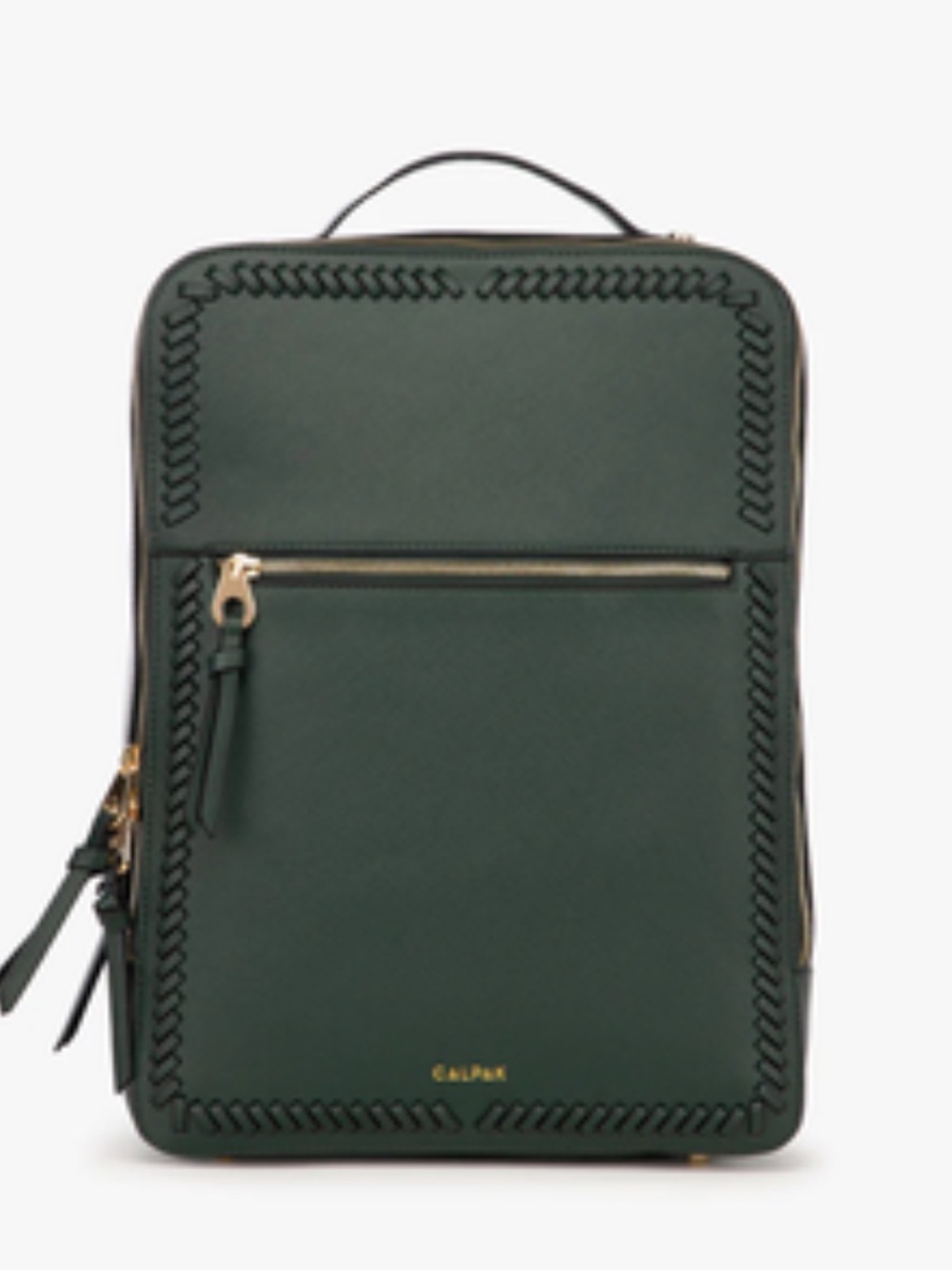 Calpak Dark Green Leather Backpack with Braided Trim